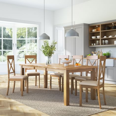 Highbury Extending Dining Table & 4 Kendal Chairs, Natural Oak Finished Solid Hardwood, Ivory Classic Faux Leather, 150-200cm