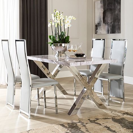 Carrera 150cm Grey Marble and Chrome Dining Table with 4 Celeste Light ...