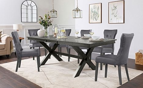 Grange Extending Dining Table & 4 Bewley Chairs, Grey Oak Veneer & Solid Hardwood, Grey Classic Faux Leather & Grey Solid Hardwood, 180-220cm