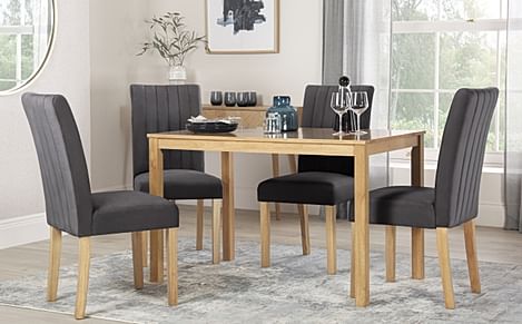 Milton Dining Table & 4 Salisbury Chairs, Natural Oak Finished Solid Hardwood, Slate Grey Classic Plush Fabric, 120cm