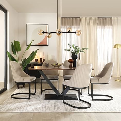 Avanta Industrial Dining Table & 4 Riva Dining Chairs, Walnut Effect & Black Steel, Champagne Classic Velvet, 160cm