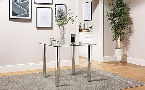 Nova Square Dining Table, 90cm, Glass & Chrome