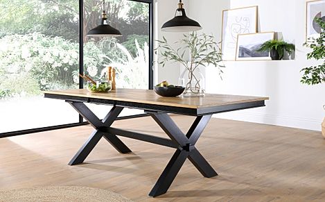 Grange Extending Dining Table, 180-220cm, Natural Oak Veneer & Black Solid Hardwood