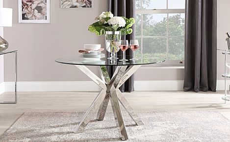 Plaza Round Dining Table, 110cm, Glass & Chrome