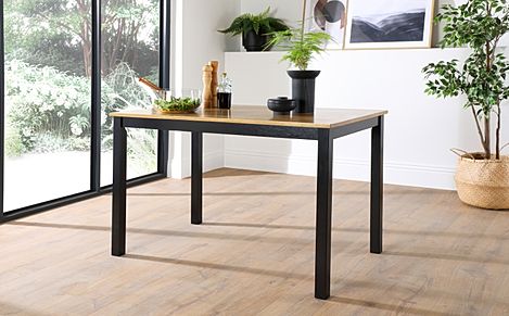 Milton Dining Table, 120cm, Natural Oak Finish & Black Solid Hardwood