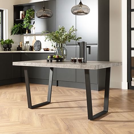 Addison Industrial Dining Table, 150cm, Grey Concrete Effect & Black Steel