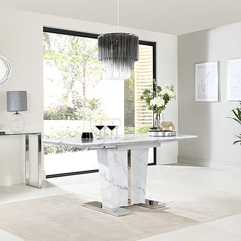 Vienna Extending Dining Table, 120-160cm, White Marble Effect