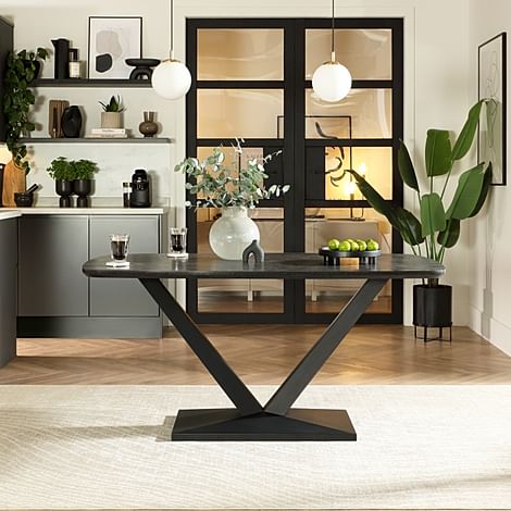 Avanta Dining Table, 160cm, Black Oak Effect & Steel