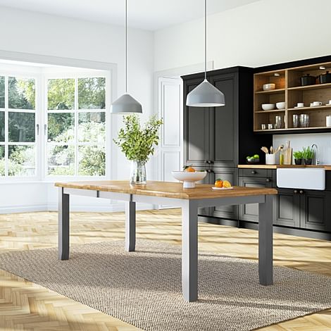 Highbury Extending Dining Table, 150-200cm, Natural Oak Finish & Grey Solid Hardwood