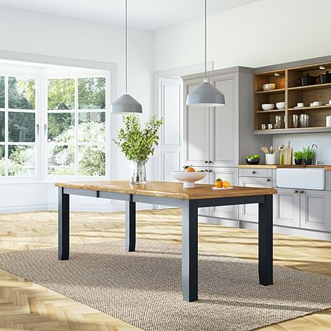 Highbury Extending Dining Table, 150-200cm, Natural Oak Finish & Slate Blue Solid Hardwood