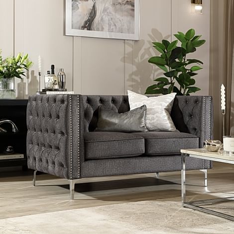 Albion 2 Seater Chesterfield Sofa, Grey Aura Velvet