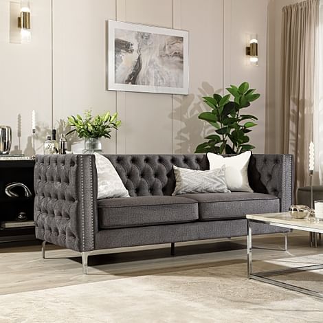 Albion 3 Seater Chesterfield Sofa, Grey Aura Velvet