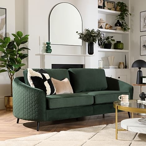 Mae Curved 3 Seater Sofa, Moss Green Classic Velvet