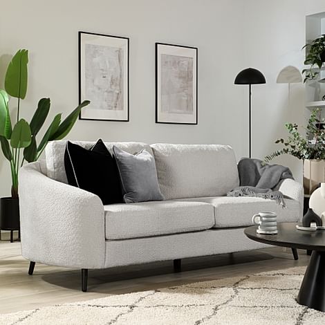Mae Curved 3 Seater Sofa, Light Grey Classic Boucle Fabric