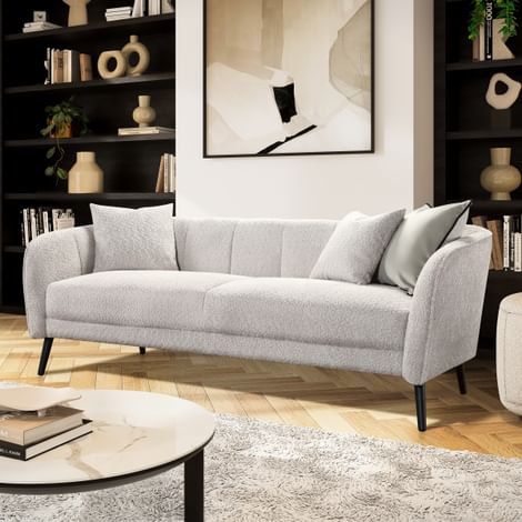 Loren 3 Seater Sofa, Light Grey Classic Boucle Fabric