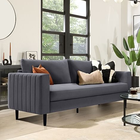 Lana 3 Seater Sofa, Slate Grey Classic Plush Fabric