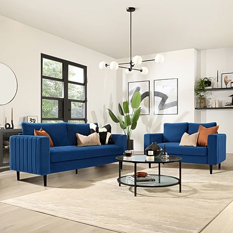 Lana 3+2 Seater Sofa Set, Blue Classic Velvet