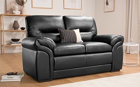 Bromley 2 Seater Sofa, Black Classic Faux Leather