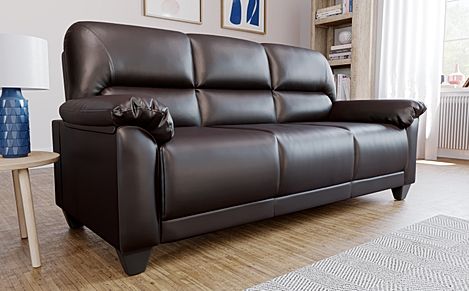 Kenton Small 3 Seater Sofa, Brown Classic Faux Leather