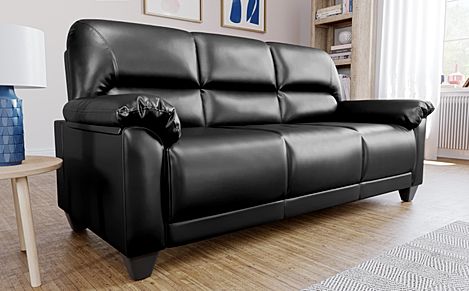 Kenton Small 3 Seater Sofa, Black Classic Faux Leather