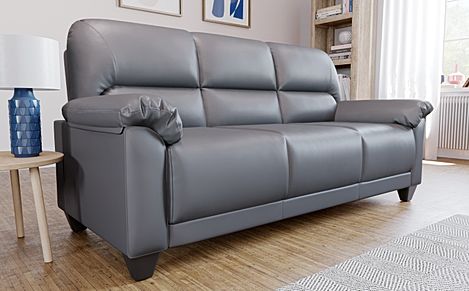 Kenton Small 3 Seater Sofa, Grey Classic Faux Leather