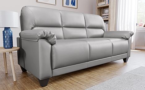Kenton Small 3 Seater Sofa, Light Grey Classic Faux Leather