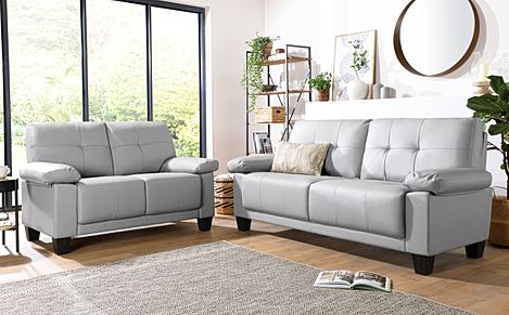 Linton Small Light Grey Leather 3+2 Seater Sofa Set | Furniture And Choice
