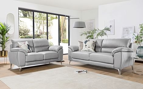 Porto 3+2 Seater Sofa Set, Light Grey Premium Faux Leather