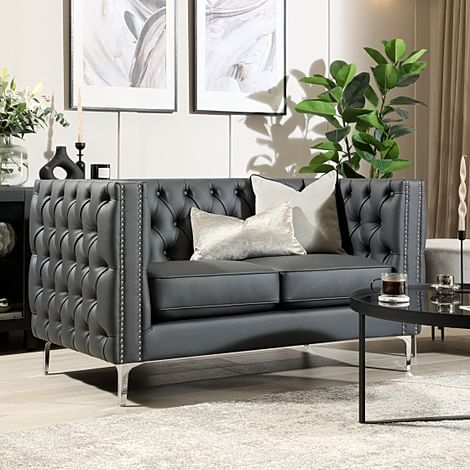 Albion 2 Seater Chesterfield Sofa, Grey Premium Faux Leather