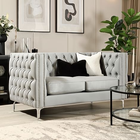 Albion 2 Seater Chesterfield Sofa, Light Grey Premium Faux Leather