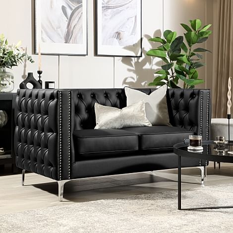 Albion 2 Seater Chesterfield Sofa, Black Premium Faux Leather