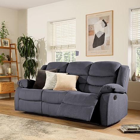 Sorrento 3 Seater Recliner Sofa, Slate Grey Classic Plush Fabric