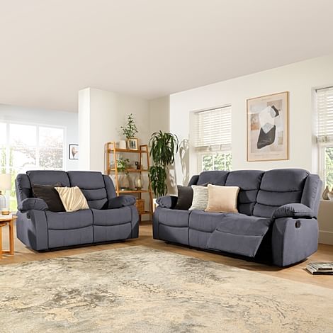Sorrento 3+2 Seater Recliner Sofa Set, Slate Grey Classic Plush Fabric
