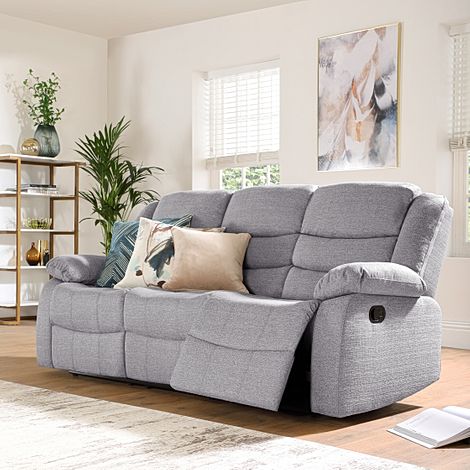 Sorrento 3 Seater Recliner Sofa, Light Grey Classic Linen-Weave Fabric
