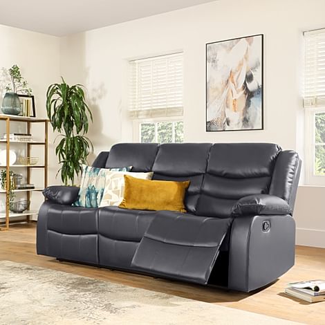 Sorrento 3 Seater Recliner Sofa, Grey Premium Faux Leather