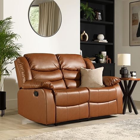 Sorrento 2 Seater Recliner Sofa, Tan Premium Faux Leather