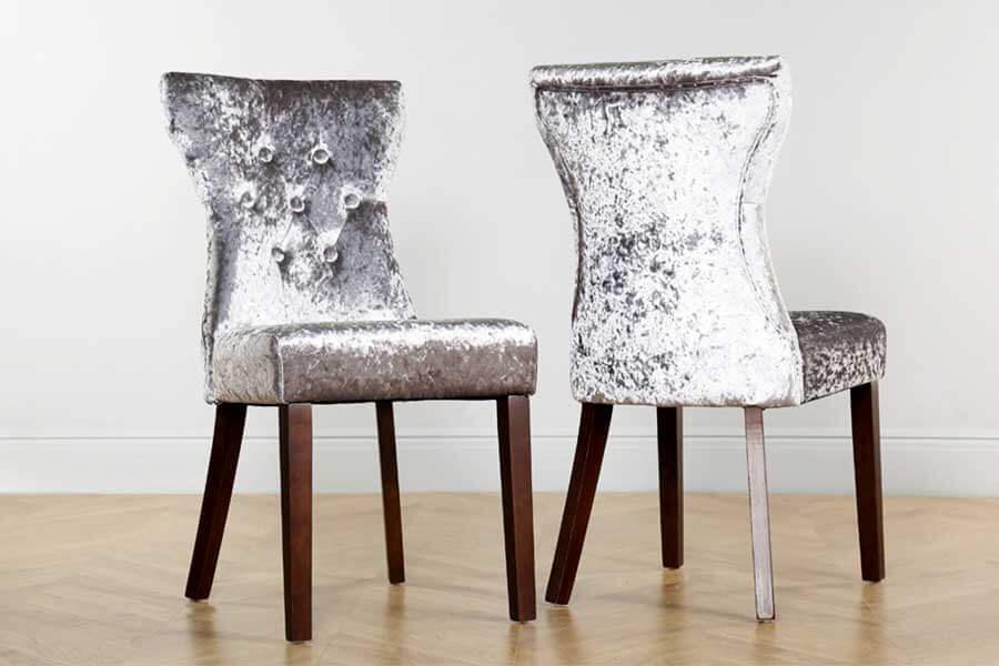 Grey Crushed Velvet Dining Room Chairs