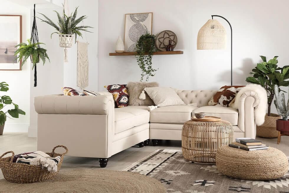 Modern boho living room with classic decor