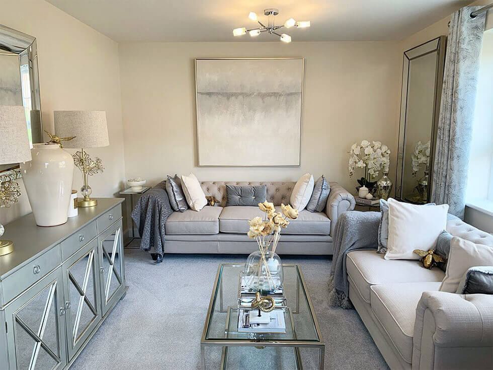 Cream living room with lots of metallic textures