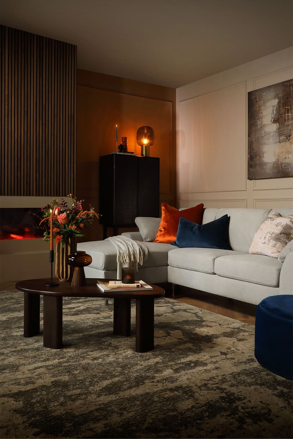 Earthy living room with lots of wooden accents