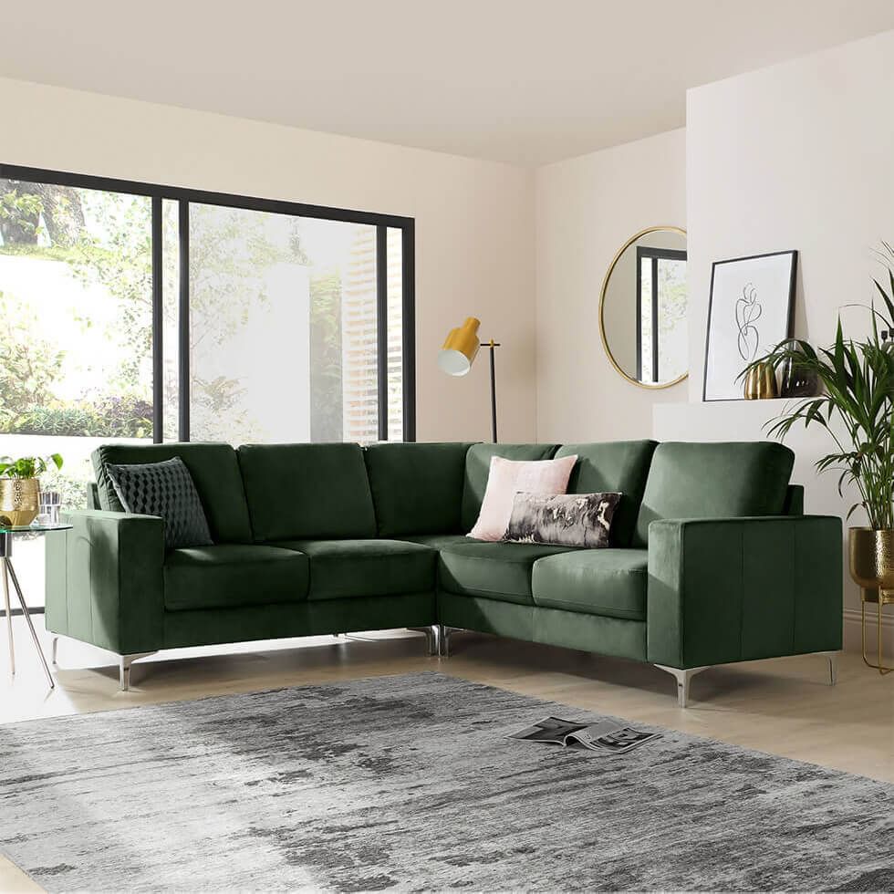 Contemporary green living room with luxe textures and upholstery