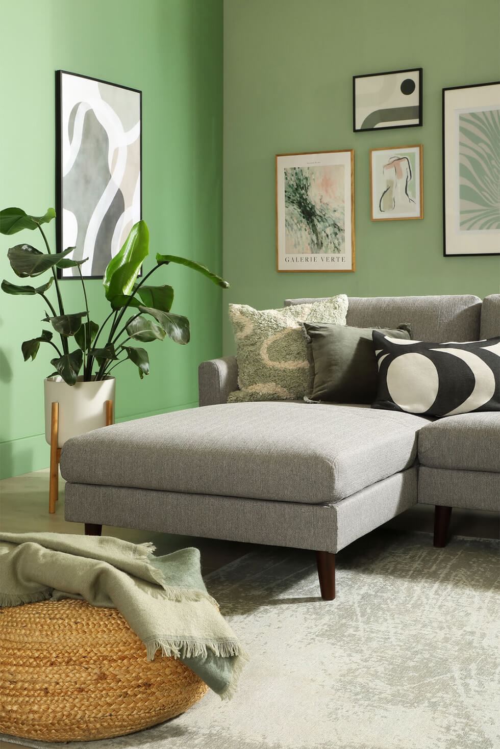 Contemporary living room with green colour drenching