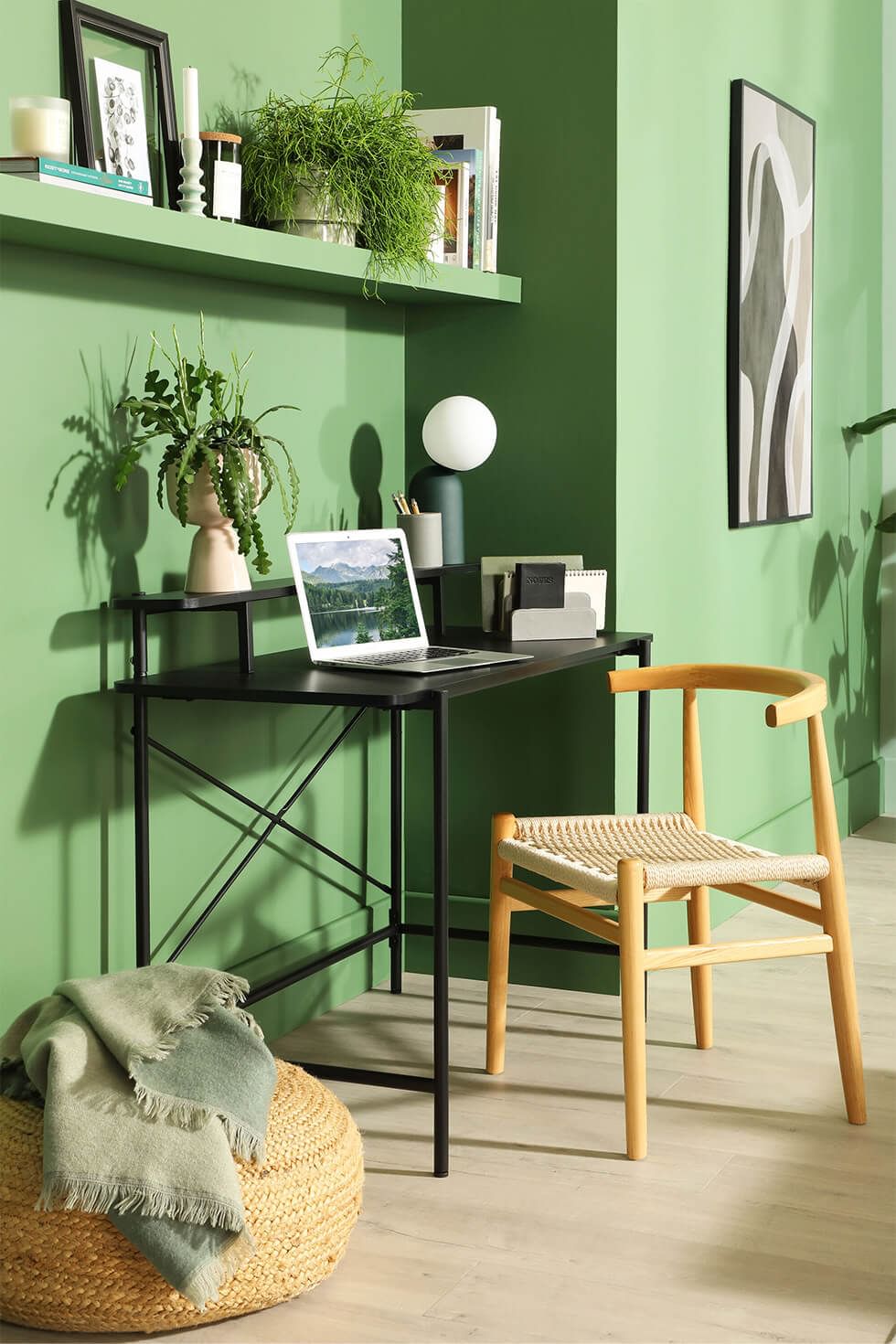 WFH space in a green living room