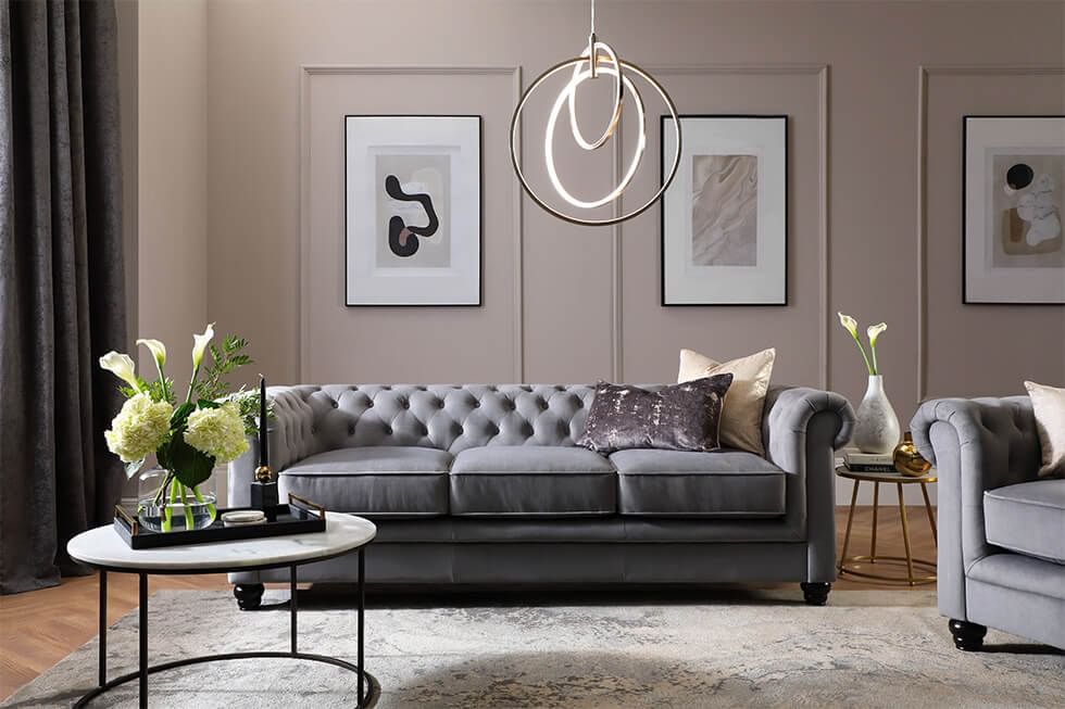 Art Deco living room with sleek lighting fixtures