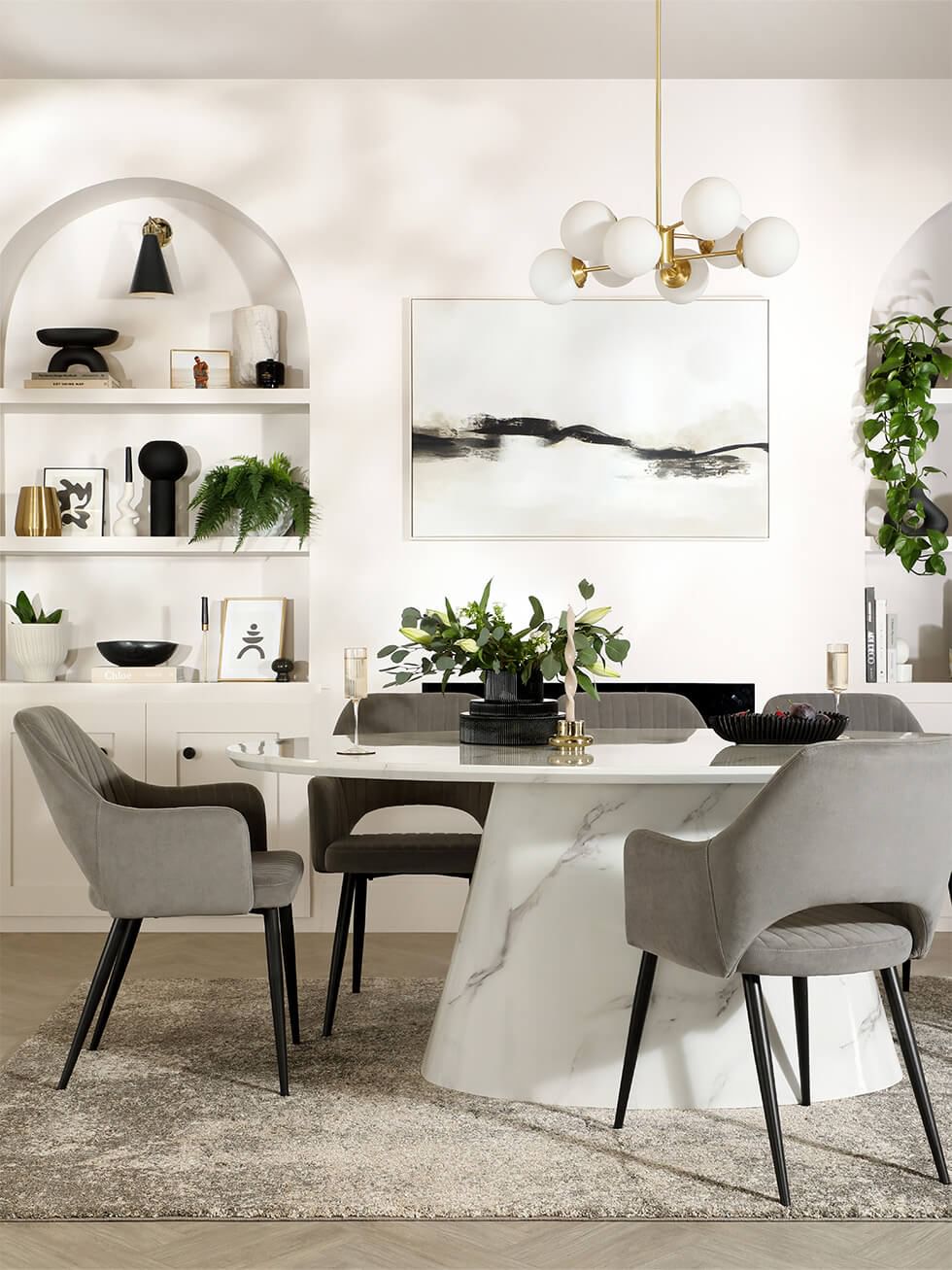 Round marble dining set in Art Deco dining room