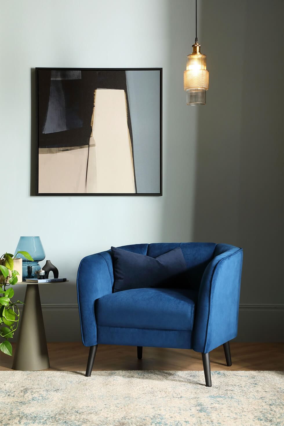 Blue living room with layered tones of blue