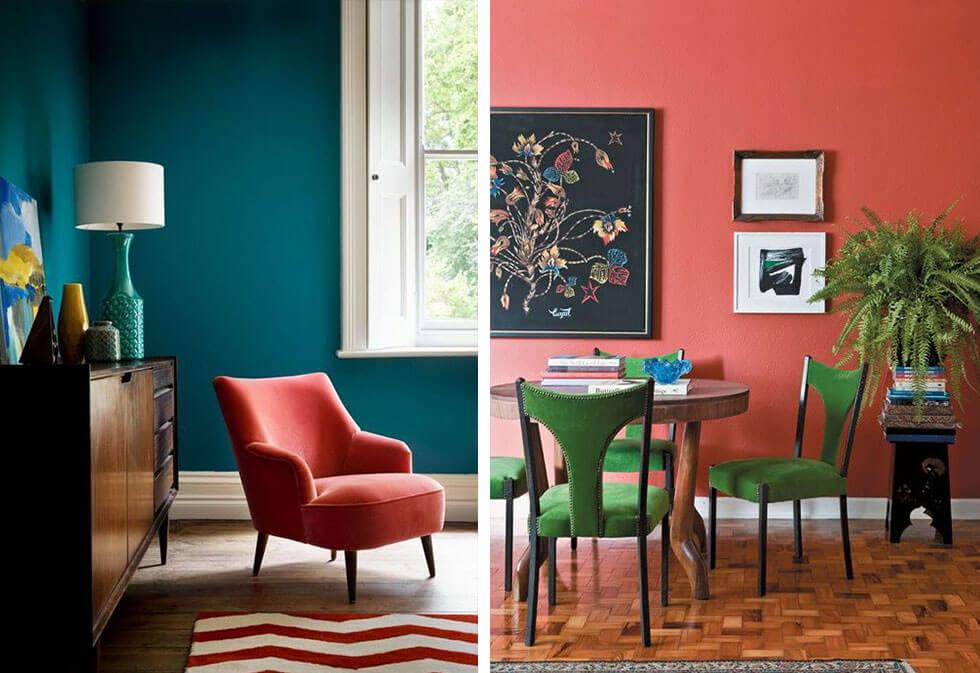 coral and green dining room