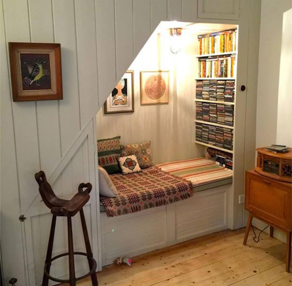 cosy reading nook under the stairs