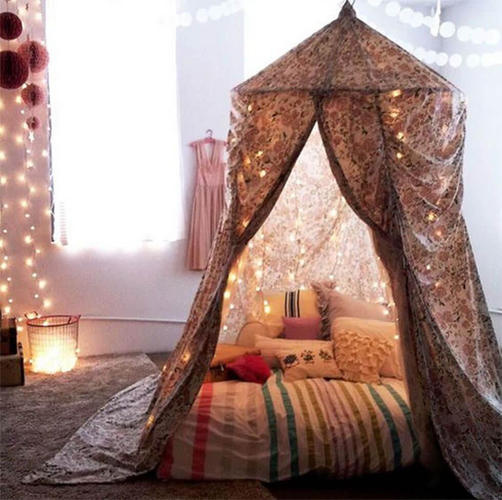 canopy reading nook with fairy lights