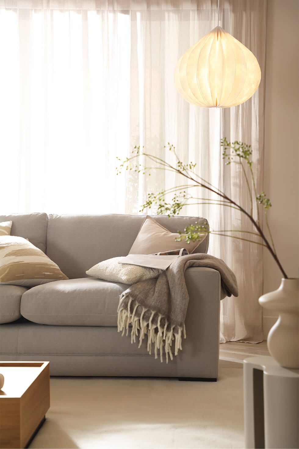 Minimalist living room with lots of natural light